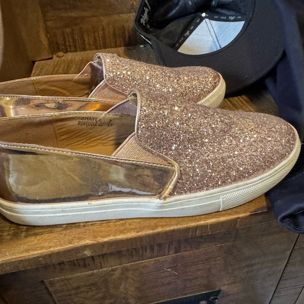 Anna Glittery Gold and Tan Loafers